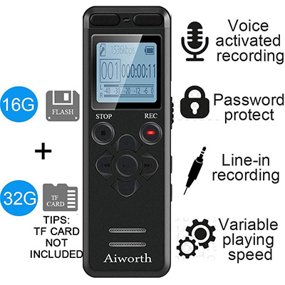 8.aiworth 16GB Digital Voice Activated Recorder