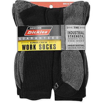 3. Dickies Genuine Mens 5-Pair Crew Work Socks