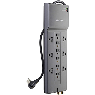 1. Belkin 12-Outlet Power Strip Surge Protector w/8ft Cord