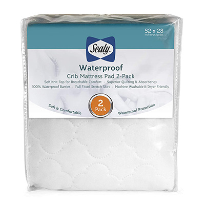 8. Sealy Fitted Waterproof Crib Mattress Pad Cover 2-Pack