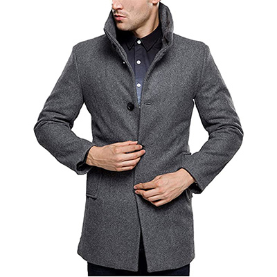3. SSLR Men’s British Single Breasted Slim Wool Coat