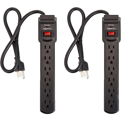 2. AmazonBasics 6-Outlet Surge Protector Power Strip, 2 Pack