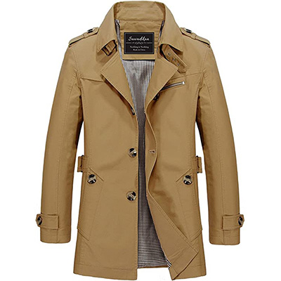 8. PWYXSA Men’s Long Trench Coat - Notched Collar