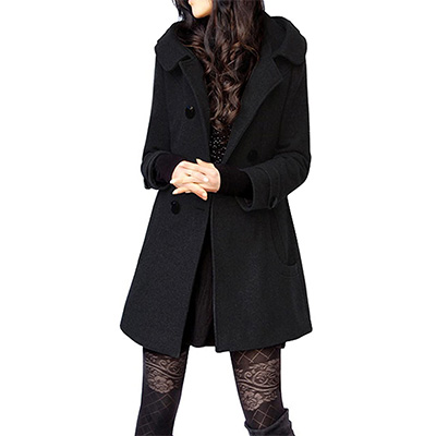 3. Tanming Women’s Double Breasted Wool Pea Coat with Hood