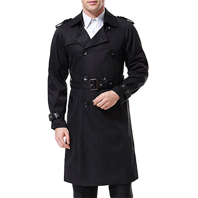 9. AOWOFS Men’s Trenchcoat Long Belted Windbreaker (Double Breasted)
