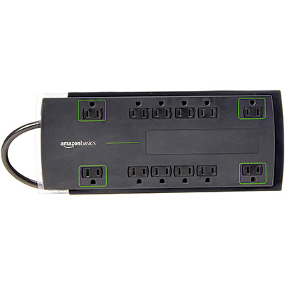 9. AmazonBasics 4,320 Joule 12-Outlet Power Strip Surge Protector