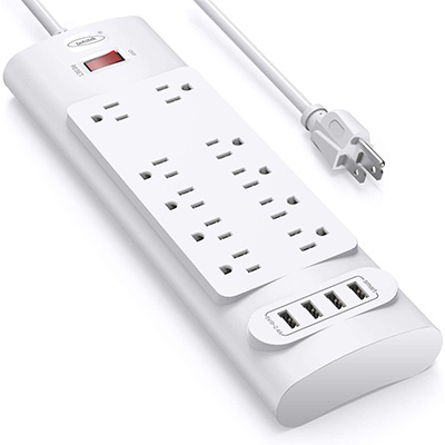 5. bototek Power Strip with USB Ports – White