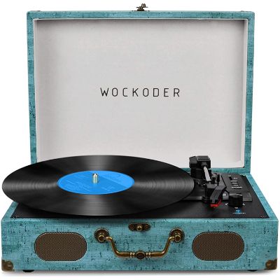 10. Wockoder Record Player with Speakers